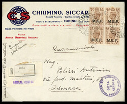 BOIC MEF SG M10b cover 1942 Nairobi 5d round and square stops block ...