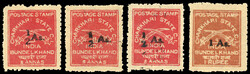 IFS Charkhari SG 54, a, 55 mint 1939-40 ½a on 8a three large part o ...