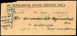 I.F.S. Dungarpur SG 10, 11a 1942 cover with ½a and 1a1942 (13 Oct) ...