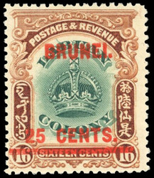Brunei SG 19a 1906 16c on 25c line through B mint 1906 25c on 16c ...