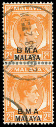 Malaya BMA SG 2w pair used 1945-8 2c orange vertical rejoined pair ...