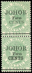 Malaya Johore SG 17, 18a 1891 2c on 24c se-tenant pair, Type 18 ...
