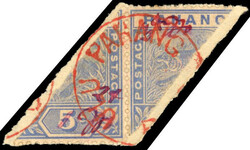 Malaya Pahang SG 18b 1897 2c and 3c on half 5c blue se-tenant ...