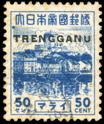 Thai Occupation of Trengganu SG TT27 50c Pictorial used 1944 50c blue ...