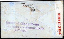 Thailand/Hong Kong 1940 'Service Suspended' cover 1940 censored ...