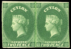 Ceylon 1857-59 2d green, horizontal pair, mint, SG 3 1857-59 2d green ...