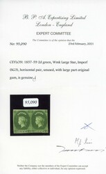 Ceylon 1857-59 2d green, horizontal pair, mint, SG 3 1857-59 2d green ...