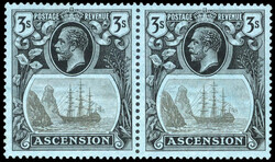 Ascension SG 20, b 1924 3s pair, R4/6 torn flag mint 1924 3s ...