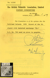 Falkland Islands SG 13 1891 ½d on 1d claret bisect surcharge ...