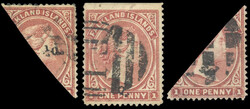 Falkland Islands SG 13, a 1891 ½d on 1d red-brown bisects used 1891 ...