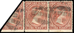 Falkland Islands SG 14b 1891 ½d on 1d red-brown se-tenant with ...