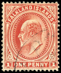 Falkland Islands SG 44dx 1908 1d watermark reversed used 1908 1d dull ...