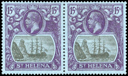 St Helena SG 113, b 1922 15s pair with torn flag mint 1922 15s grey ...