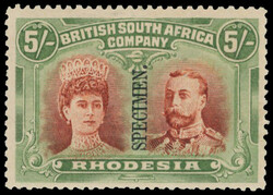 † 5/- Specimen 5/- lake-brown and green SG 159 overprinted SPECIMEN ...