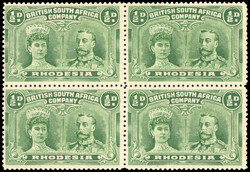 † Rhodesia 1910-13 ½d dull green perf 14 block of 4 unmounted ...