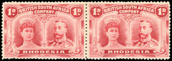 † Rhodesia 1910-13 1d carmine perf 14 pair with OD flaw 1910-13 1d ...