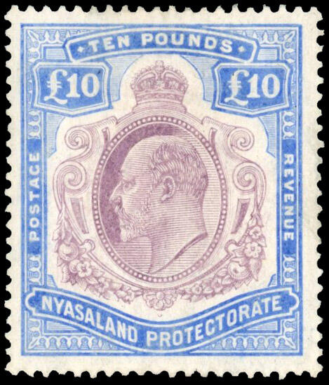 Nyasaland SG 82 1908 £10 mint 1908 £10 purple and ultramarine large ...