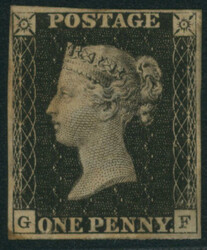英国 1840 Penny Black 1d 10版 pos.GF 未使用 small part gum ...