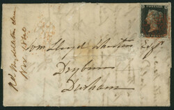 英国 1840 Penny Black 1d 9版 pos.LC 抹消印(赤, Maltese Cross) ...