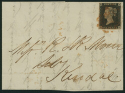 英国 1840 Penny Black 1d 抹消印(赤, Maltese Cross) 1841-01-18 ...