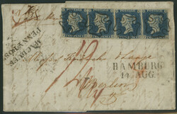 英国 1840 two pence blue 1版 pos.JD-JG 抹消印(黒, Maltese ...