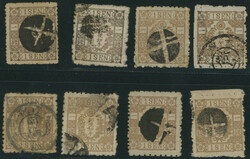 改色桜1銭茶カナ, 房1銭7枚 済 抹消印 二重丸印  1875 ...