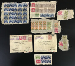 外国小包カットロット 8個 旧毛50銭, 1円, ...