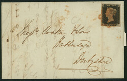 英国 1840 ペニーブラック 2版 抹消印(赤, ...