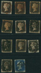 英国 1840 ペニーブラック Pl. 1a, 1b, 2-9 ...