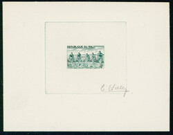 マリ 1966 4fr Artist Sighned Die Proof in green 魚採り 未使用 ...