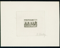 マリ 1966 4fr Artist Sighned Die Proof in black 魚採り 未使用 ...