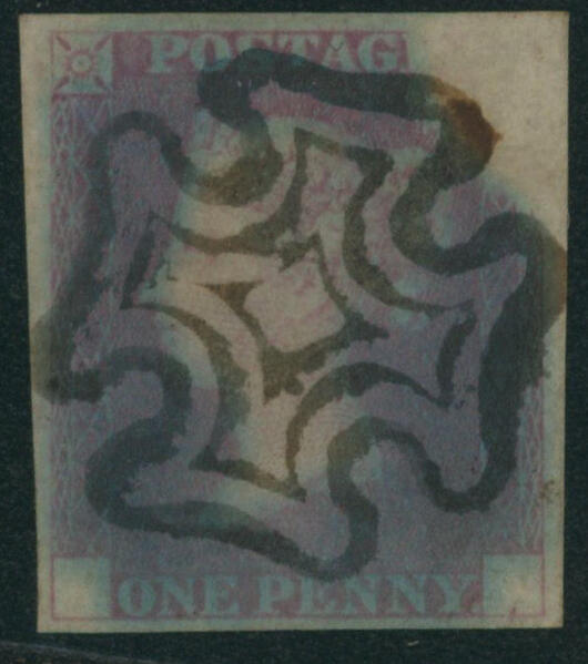 UK The Rainbow color trial 1 penny used cancellation removal trial