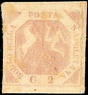 1858 - 2 gr. carminio chiaro, senza filigrana (7b/n) Difettoso ma di ...