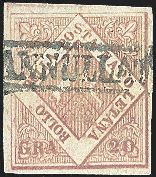 1858 - 20 gr. rosa brunastro, I tav. (12) SPL - Sigla Sorani (1.350 ...