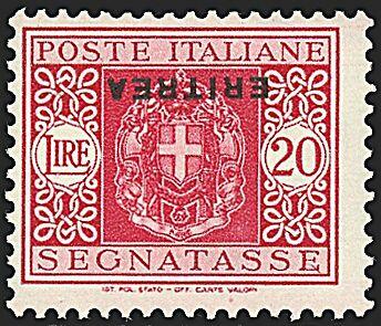 1934 - L. 20 carminio, con soprastampa capovolta (38a) SPL (1.125,00) ...