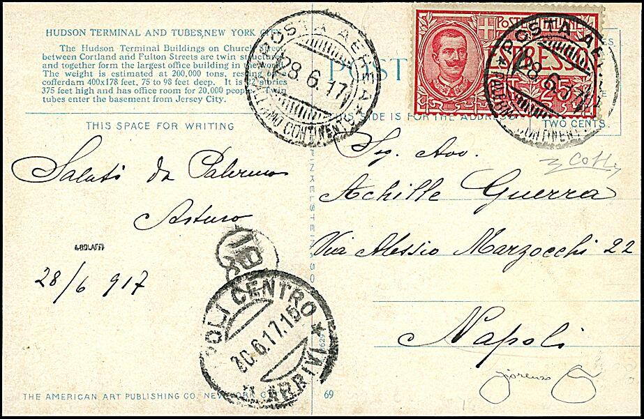 1917 - Cartolina raffigurante New York affrancata con espresso 25 c. ...