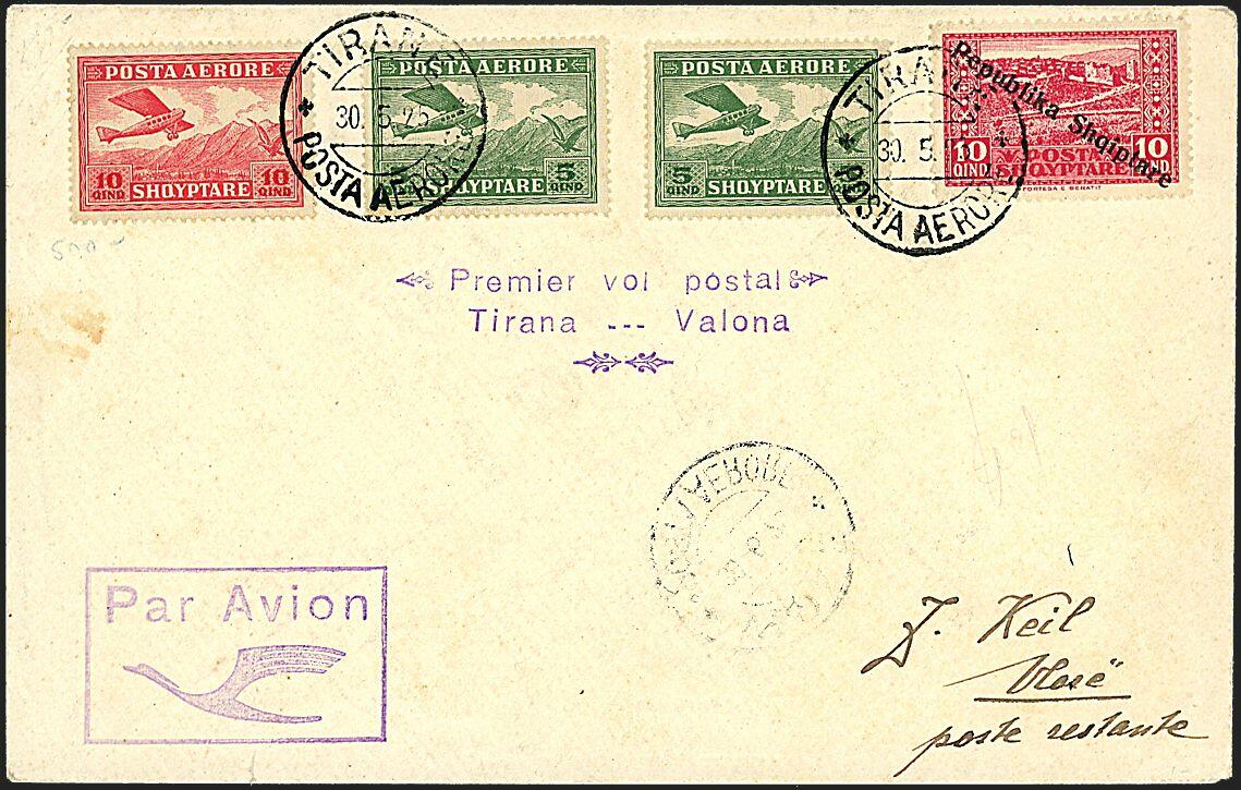 1925 - ALBANIA - 1° volo Tirana - Valona - Aerogramma da Tirana ...