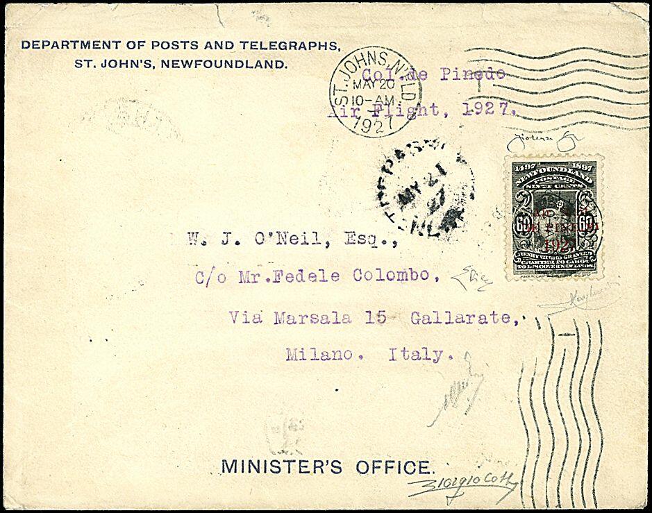 1927 - De Pinedo - TERRANOVA - 60 c. nero con soprastampa rossa AIR ...