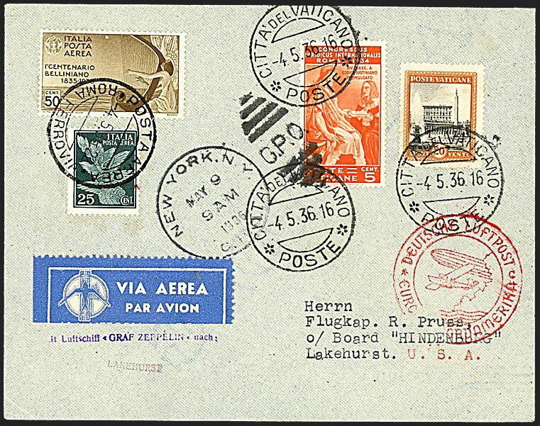 1936 - Primo viaggio in nord America - Aerogramma con affrancatura ...