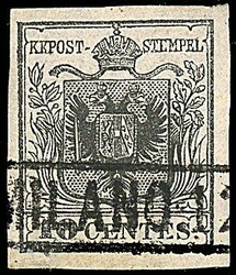 1850 - 10 c. grigio nero, I tir. (2b) SPL e ben marginato - Sigle ...