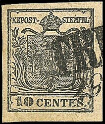1850 - 10 c. grigio nero (2c) SPL e ben marginato - Sigla Bottacchi ...