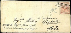 1850 - Lotto 2 buste 15 c. rosso (3 + 3a) SPL e ben marginati - Sigla ...
