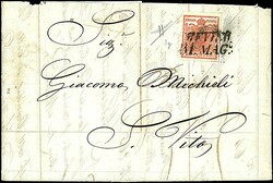 1850 - 15 c. rosso vermiglio intenso (3g) SPL su lettera da Treviso ...
