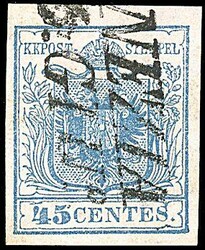 1850 - 45 c. azzurro, I tipo (10) SPL (110,00) / [Usato]