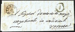 1857 - 30 c. bruno, II tipo, carta a macchina, con impronta di spazio ...
