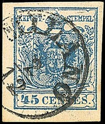 1856 - 45 c. azzurro, carta a macchina (22) SPL e ben marginato (110 ...
