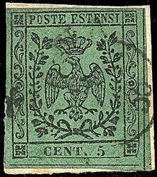 1852 - 5 c. verde (1) SPL - Sigla Ray (225,00) / [Usato]