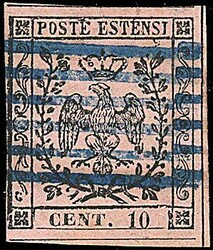 1852 - 10 c. rosa vivo (2a) SPL con annullo azzurro - Sigla Ray (150 ...