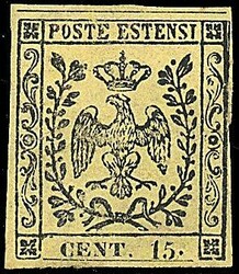 1852 - 15 c. giallo, con punto dopo la cifra (3h) SPL - Varietà ...