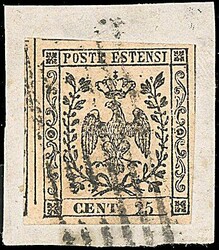 1852 - 25 c. camoscio (4a) SPL su frammento - Sigla Ray (180,00) / ...